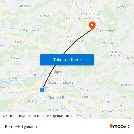 Bern to Lyssach map
