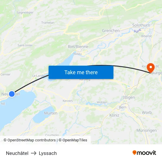 Neuchâtel to Lyssach map
