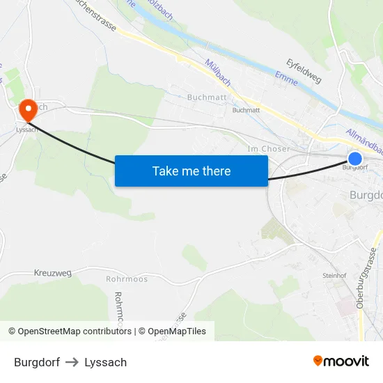 Burgdorf to Lyssach map
