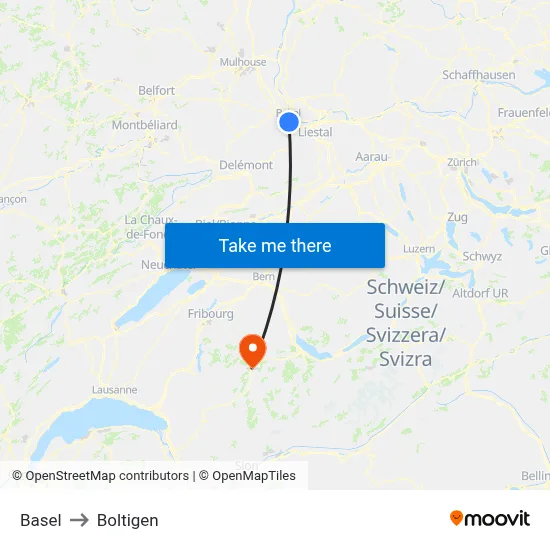 Basel to Boltigen map