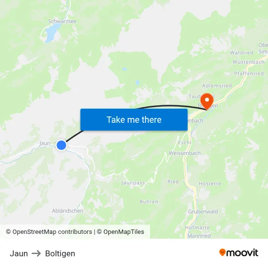 Jaun to Boltigen map