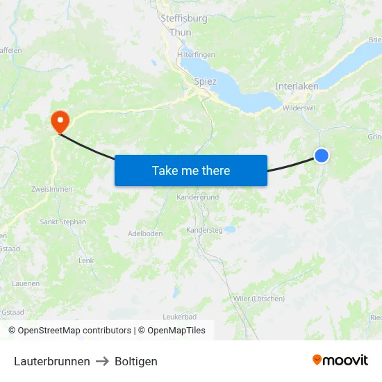 Lauterbrunnen to Boltigen map