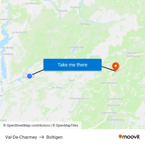 Val-De-Charmey to Boltigen map