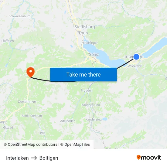 Interlaken to Boltigen map