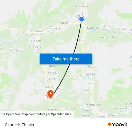 Chur to Thusis map