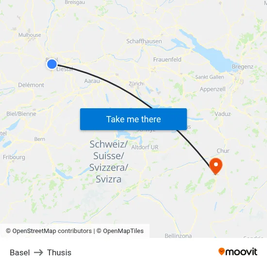 Basel to Thusis map