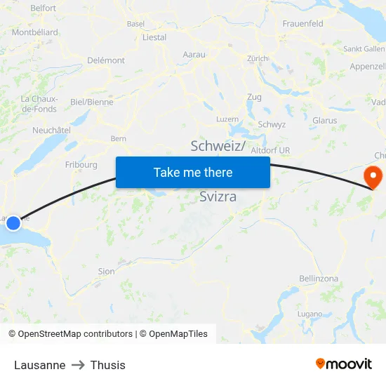 Lausanne to Thusis map