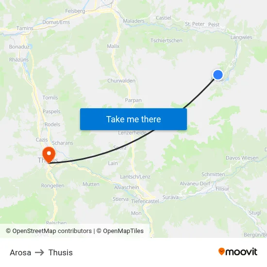 Arosa to Thusis map