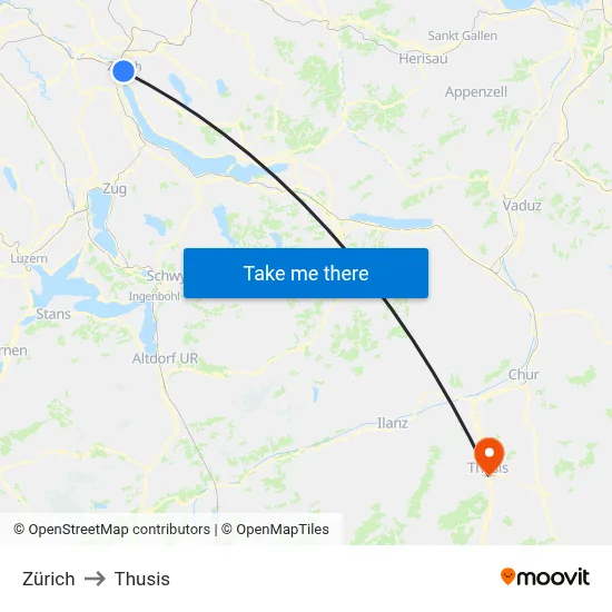 Zürich to Thusis map