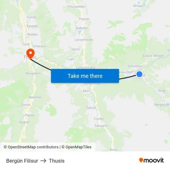 Bergün Filisur to Thusis map