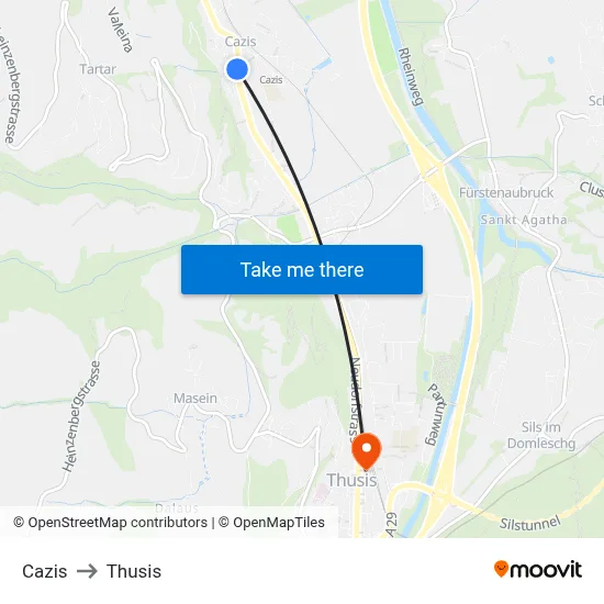Cazis to Thusis map