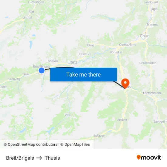 Breil/Brigels to Thusis map