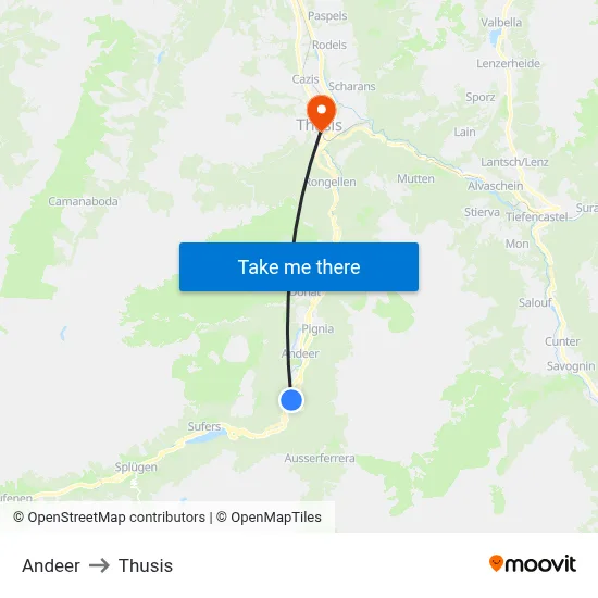Andeer to Thusis map