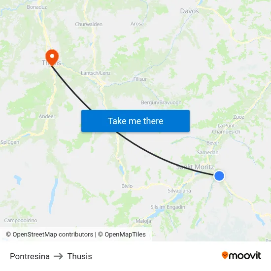Pontresina to Thusis map