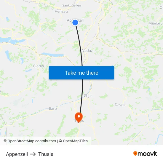 Appenzell to Thusis map