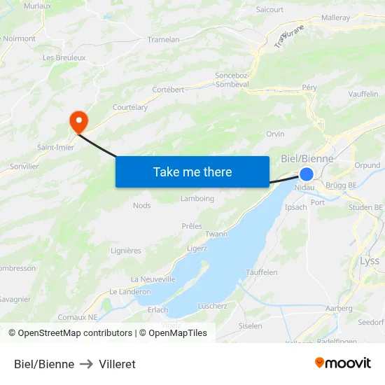 Biel/Bienne to Villeret map