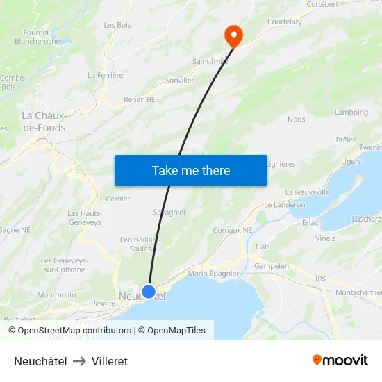 Neuchâtel to Villeret map