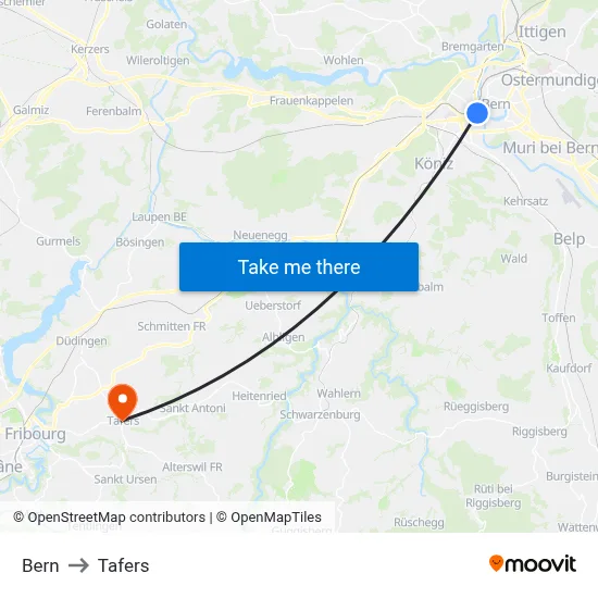 Bern to Tafers map