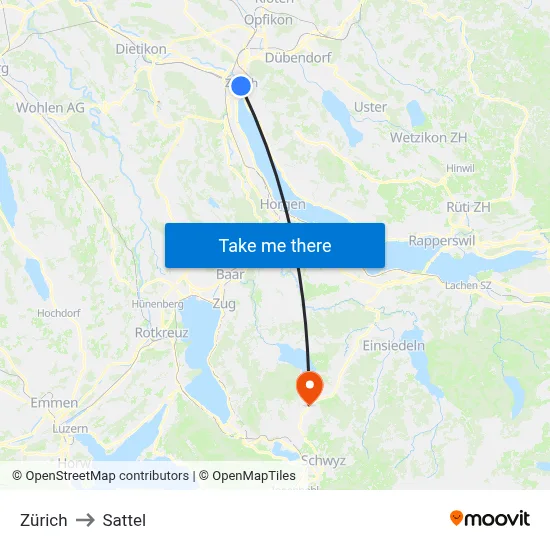 Zürich to Sattel map