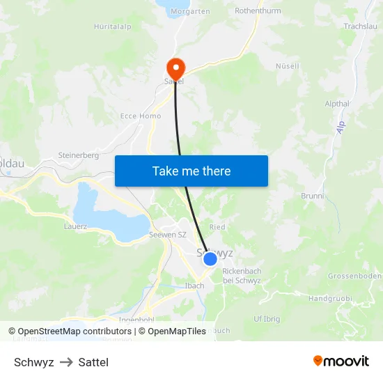 Schwyz to Sattel map