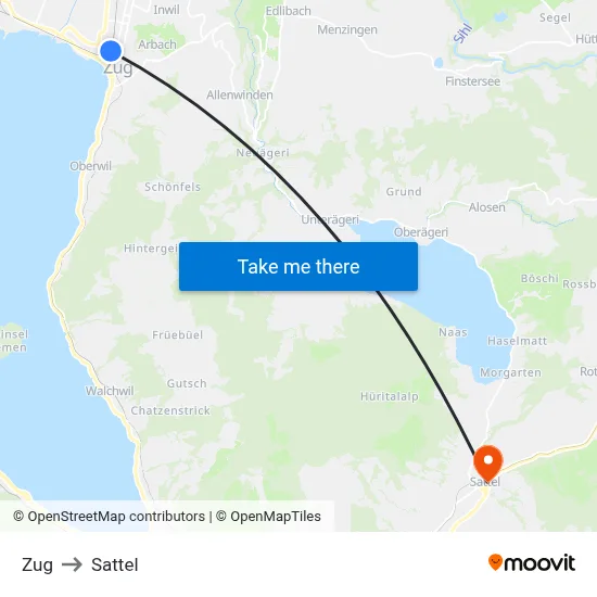 Zug to Sattel map