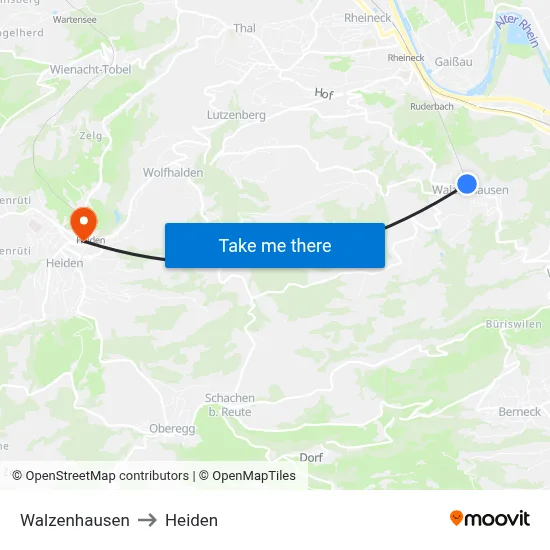 Walzenhausen to Heiden map