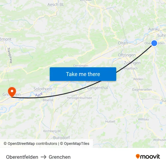 Oberentfelden to Grenchen map