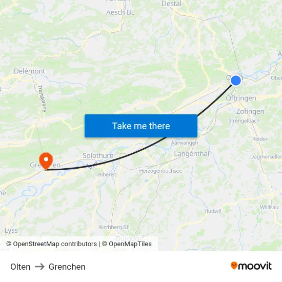 Olten to Grenchen map