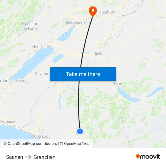 Saanen to Grenchen map