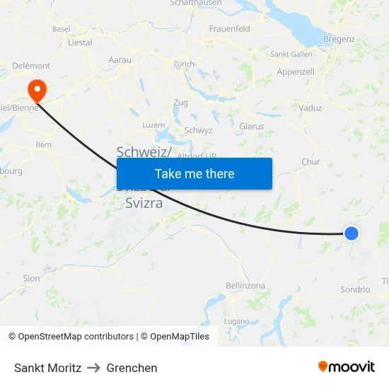 Sankt Moritz to Grenchen map