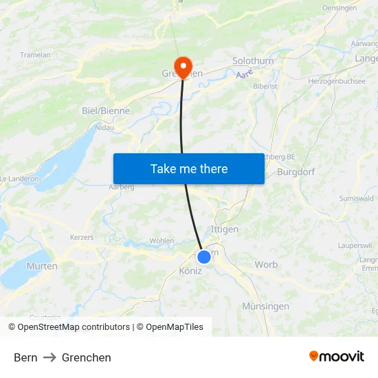 Bern to Grenchen map