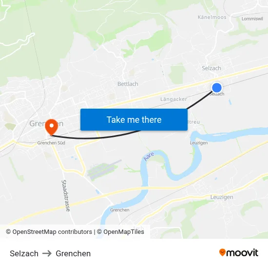 Selzach to Grenchen map