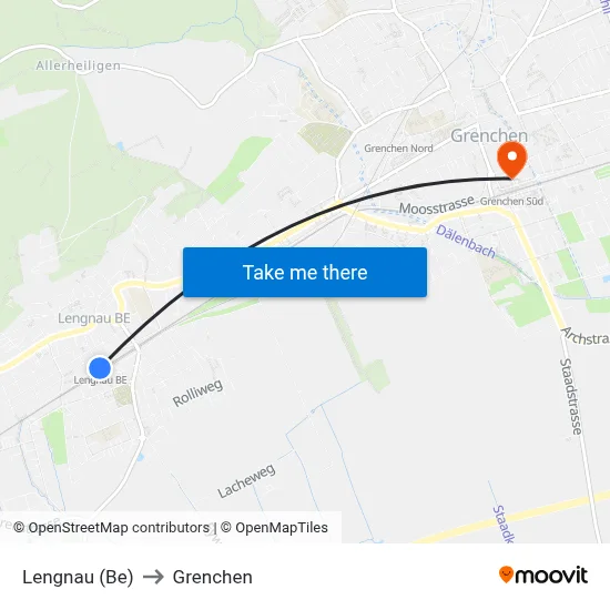Lengnau (Be) to Grenchen map