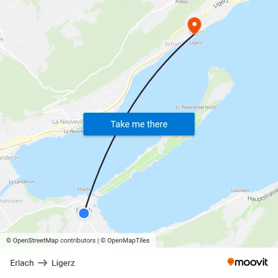 Erlach to Ligerz map
