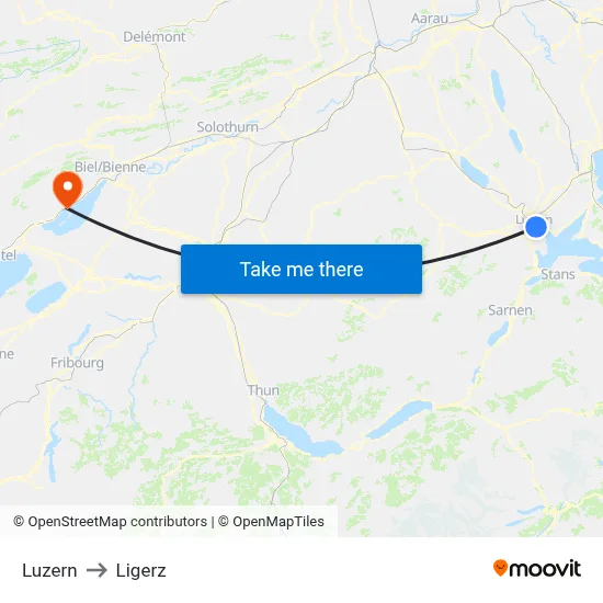 Luzern to Ligerz map