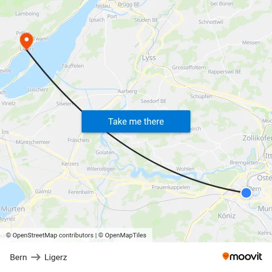 Bern to Ligerz map