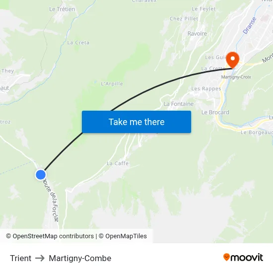 Trient to Martigny-Combe map