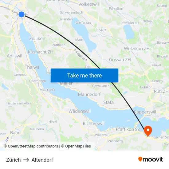 Zürich to Altendorf map