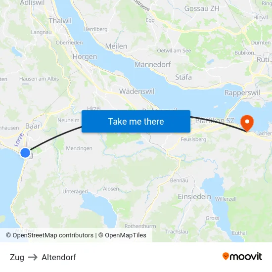 Zug to Altendorf map