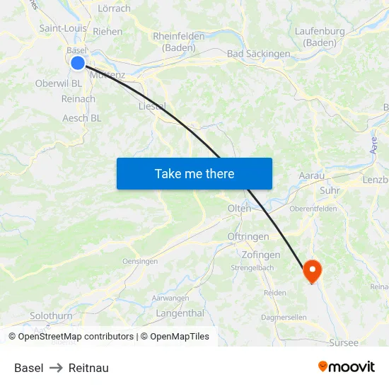 Basel to Reitnau map