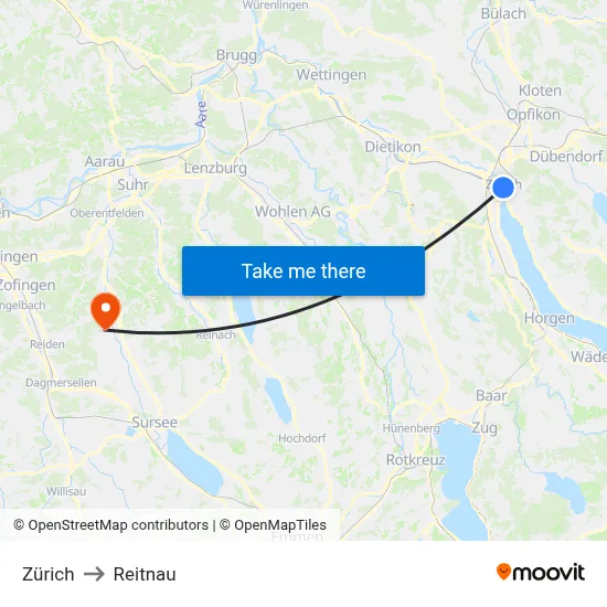 Zürich to Reitnau map