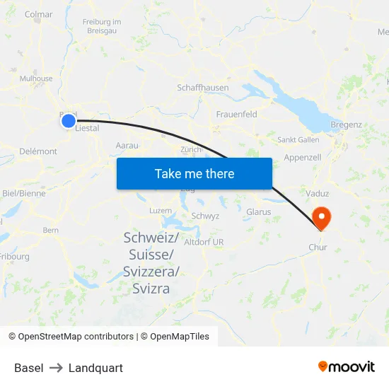 Basel to Landquart map