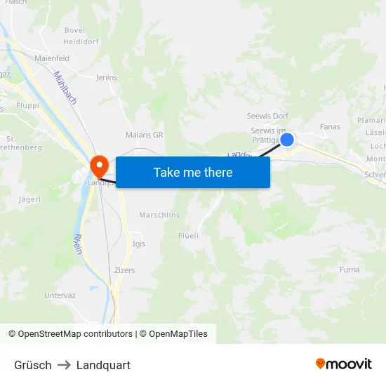 Grüsch to Landquart map