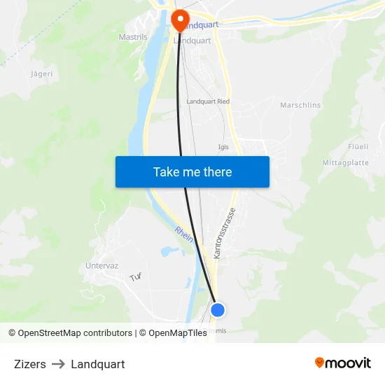 Zizers to Landquart map