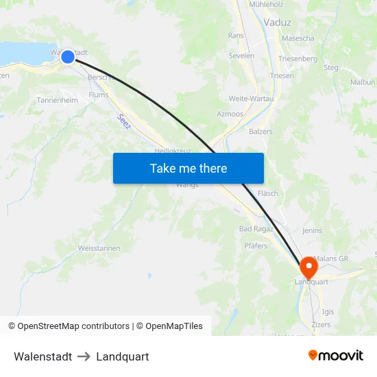Walenstadt to Landquart map