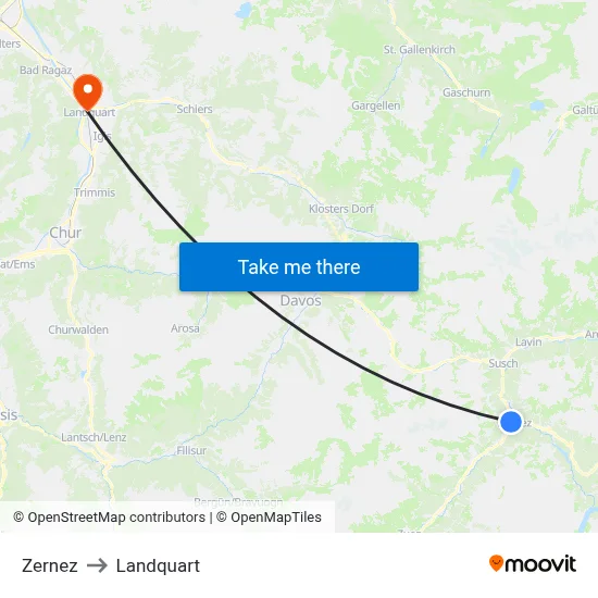 Zernez to Landquart map