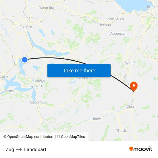 Zug to Landquart map