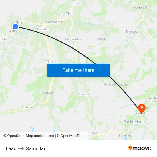 Laax to Samedan map