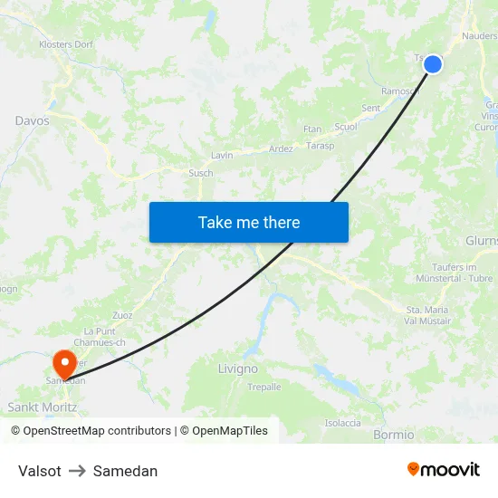 Valsot to Samedan map