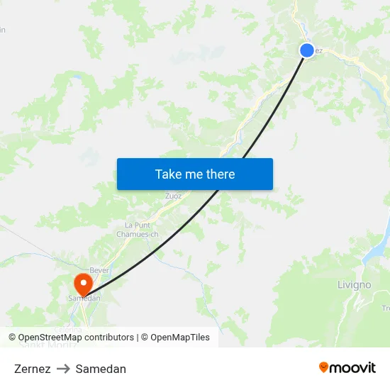 Zernez to Samedan map